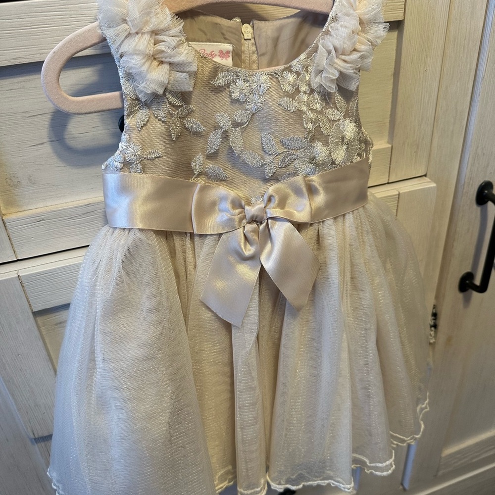 Ivory holiday dress wit tulle accents